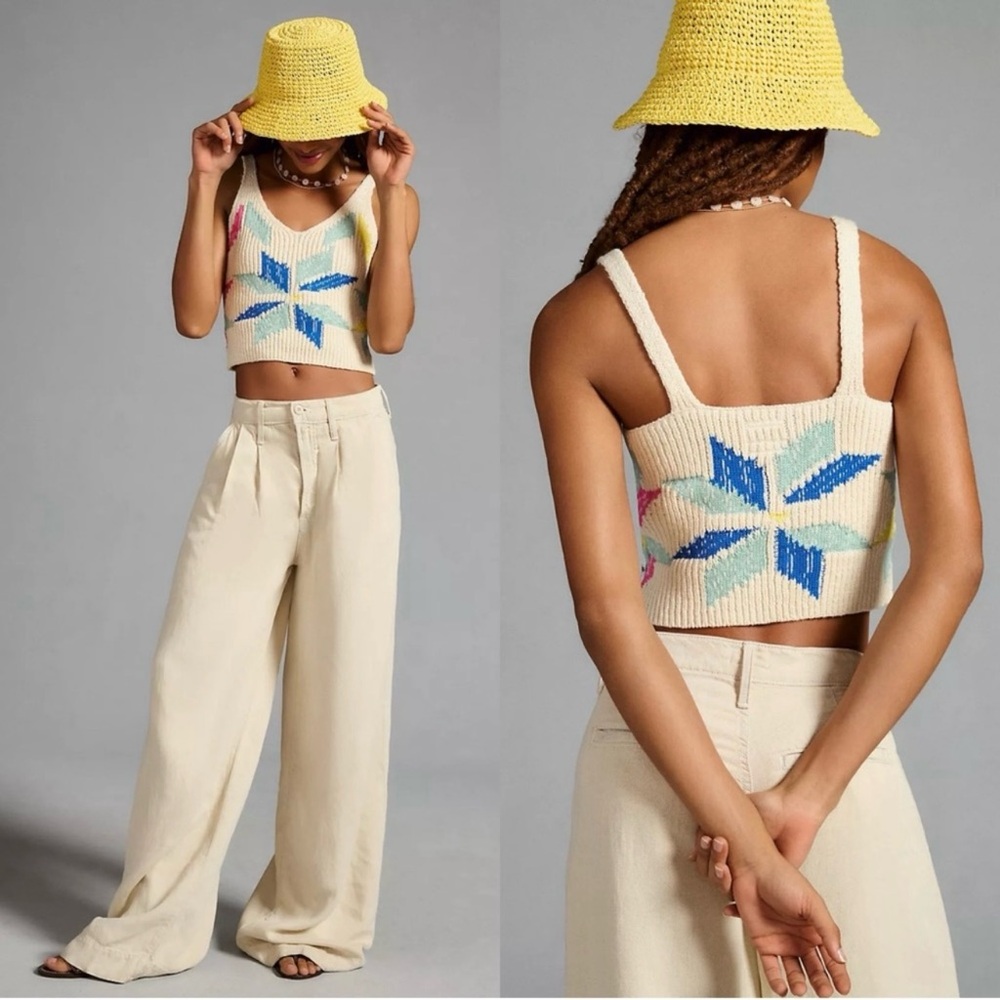 Mother The Cropped Varsity All Star Sweater Tank Top Size Small EUC Green Multi